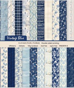 6 Inch Blue Floral Aesthetic Scrapbooking Paper Pad - 24 Sheets Double Sided Patterns for Background Photos Junk Journal Card Making Origami DIY Crafts Gifts Wrapping Material